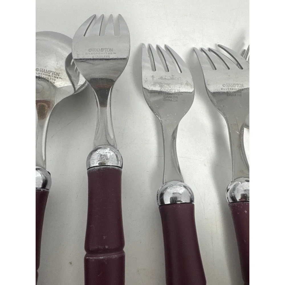 Hampton Silversmiths Flatware 13pc Set Burgundy Faux Bamboo Stainless Steel